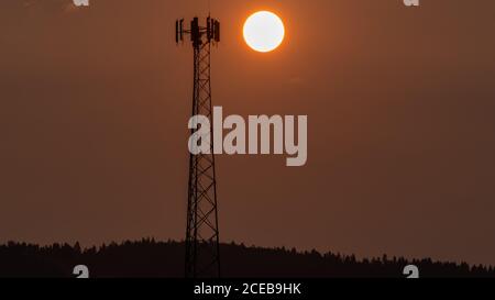 Dramatic Cell Tower Sunrise Time-lapse. Oregon, Ashland, Cascade Siskiyou National Monument, Summer Stock Photo