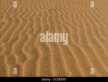 The desert floor reflects a history of seasonal rains and wind moving the sand about, creating beautiful abstract patterns like these sand ripples Stock Photo