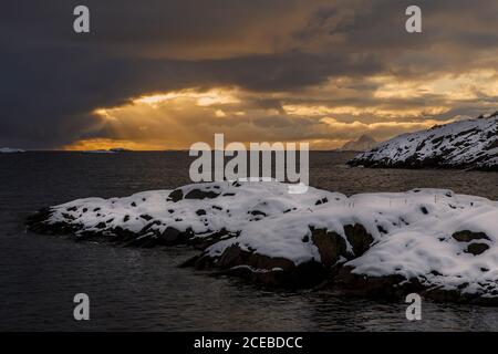 cloudy sunset on the coast of the lofoten Stock Photo