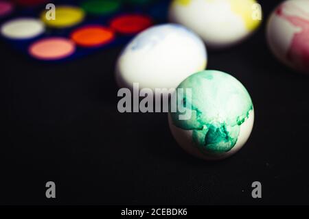 Set of poorly colored eggs Stock Photo