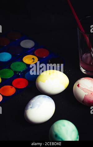 Set of poorly colored eggs Stock Photo