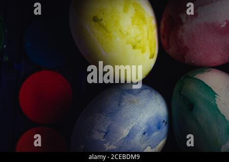 Set of poorly colored eggs Stock Photo