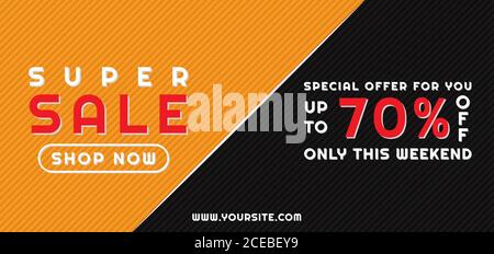 Super sale full banner modern half background design yellow and black color. vector illustration. Stock Vector