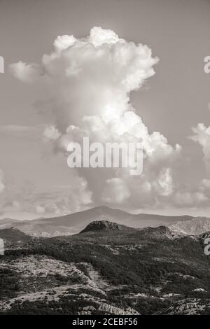 Clouds over valley Stock Photo