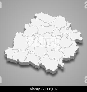 3d map of Lodz voivodeship is a province of Poland, Stock Vector