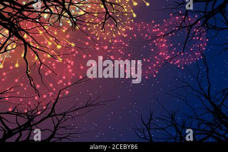 colorful fireworks on the sky in the night Stock Vector