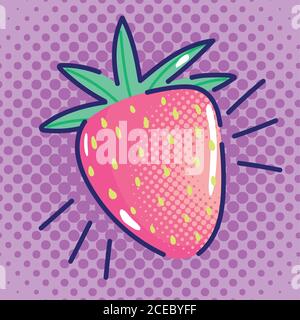 pop art cartoon, comic background fruit tropical strawberry vector illustration Stock Vector