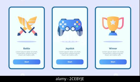 Battle Joystick winner for mobile apps template banner page UI with three variations modern flat color style. Stock Vector