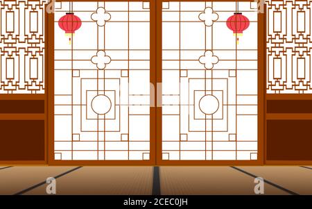 indoor chinese room in the house Stock Vector