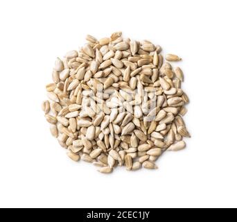 Peeled sunflower seeds isolated on white background. Stock Photo