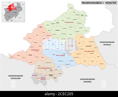 administrative vector map of the Munster region in German language, North Rhine-Westphalia, Germany Stock Vector