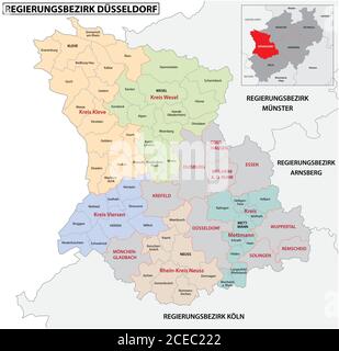 administrative vector map of the Dusseldorf region in German language, North Rhine-Westphalia, Germany.jpg Stock Vector