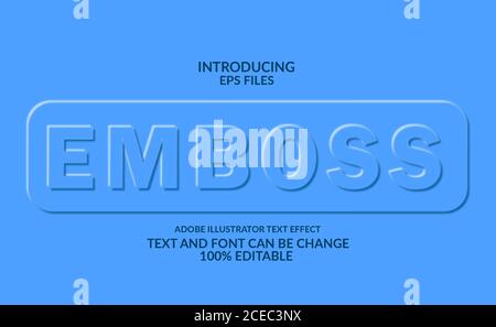 Emboss and neomorphism text, minimal modern blue color. editable font style effect Stock Vector