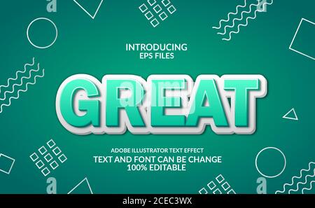 Green 3d modern emboss. memphis background on board. editable font and text style effect. Stock Vector