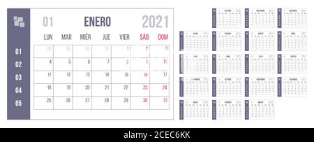 Year blue spanish calendar personal organizer set Stock Vector