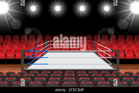 Boxing ring and red seat in the hall Stock Vector