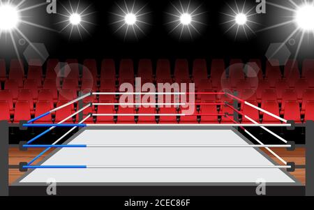 Boxing ring and red seat in the hall Stock Vector