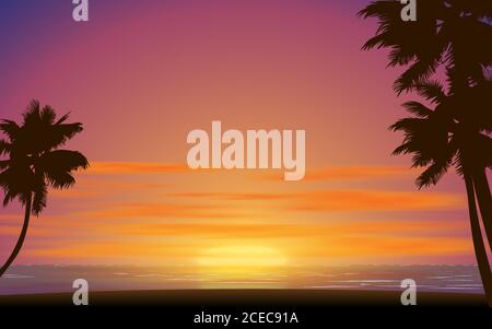 landscape of the beach in sunset Stock Vector