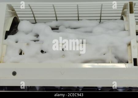Spray foam cleaner air. Clean air to cool the house. Stock Photo