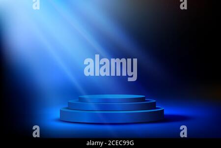 blue podium with blue light in the dark room Stock Vector