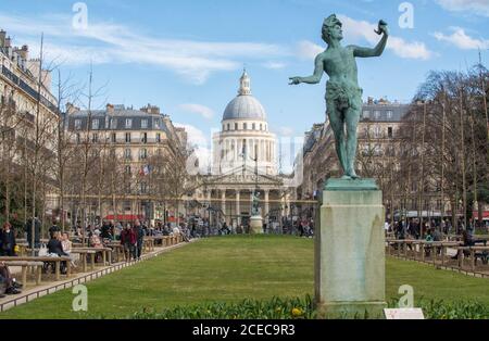 PARIS, FRANCE - MARCH 13, 2108: Pantheon and Luxemburg Garden in Paris, France Stock Photo