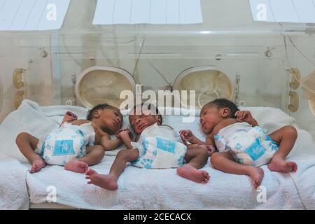 CAMEROON - AFRICA - APRIL 5, 2018: Newborn ethnic children in clinic Stock Photo