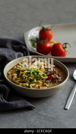 manpar soup with pasta, traditional soup of  middle asia Stock Photo
