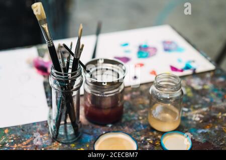 Paintbrushes in jar Stock Photo