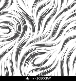 Vector seamless pattern of lines drawn with rough strokes of black on a white background.Monochrome texture of smooth stripes and loops. Stock Vector