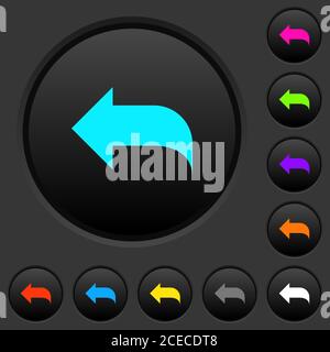 Reply to mail dark push buttons with vivid color icons on dark grey background Stock Vector