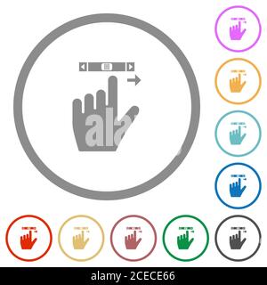 left handed scroll right gesture flat color icons in round outlines on white background Stock Vector