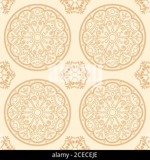 Seamless abstract snowflakes background in golden colors Stock Vector