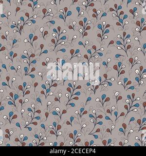 Botanical floral pattern with cute branches and leaves. Seamless vector background. Vintage colors and style. Stock Vector