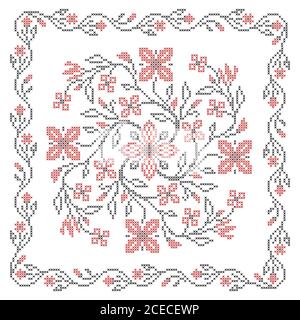 Cross-stitch embroidery in Ukrainian traditional ethnic style Stock Vector