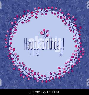 Happy Birthday greeting holiday card - floral wreath. Vector illustration. Invitation or poster for summer events. Seamless floral pattern included - Stock Vector
