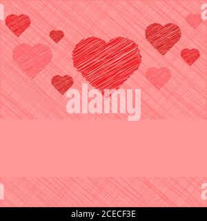 Valentine's Day Card in scribbled lines, in coral and pink colors Stock Vector