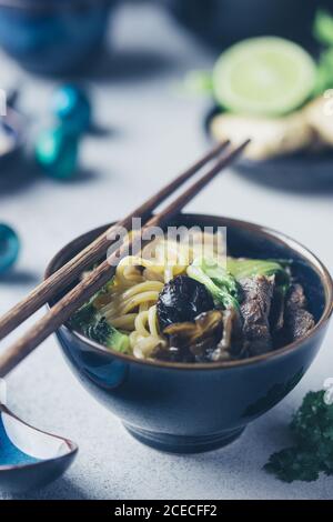 Asian ramen noodles soup Stock Photo