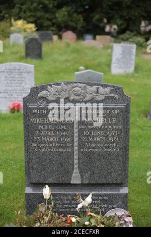 The grave of Mike Hailwood MBE GM, his daughter Michelle and wife ...