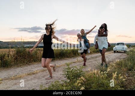 Friends having fun in nature Stock Photo