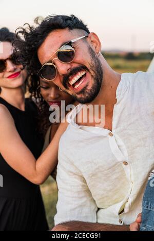 Friends having fun in nature Stock Photo