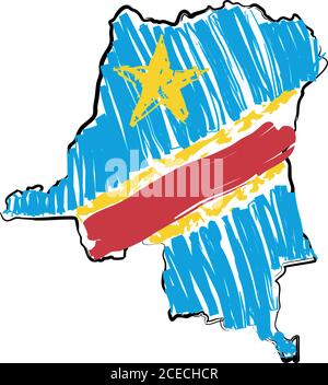 Stylized simple outline map of Democratic Republic of the Congo icon ...