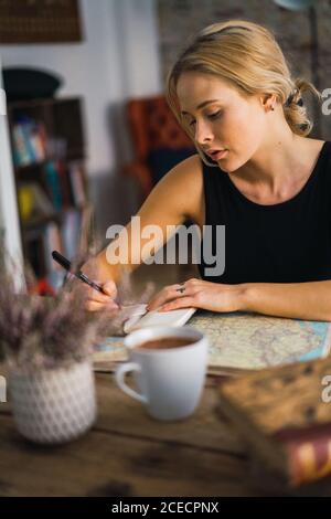 Young Woman planning trip Stock Photo