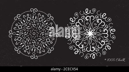 Set snowflakes drawn in chalk on a black background vector Stock Photo