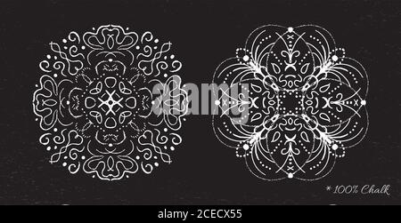 Set snowflakes drawn in chalk on a black background vector Stock Photo
