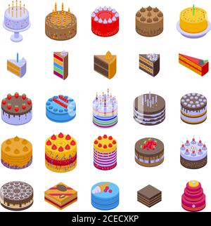 Cake icons set, isometric style Stock Vector