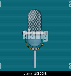 Vector Audio Microphone on a lineded green background Stock Vector