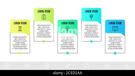 Line vector infographic design with five dialogs, icons. Template used for diagram, business, web, banner, workflow layout, presentations, flowchart Stock Vector