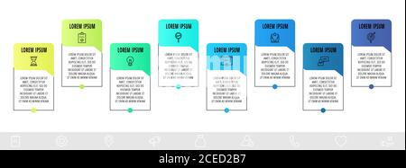 Line vector infographic design with 8 dialogs, icons. Template used for diagram, business, web, banner, flowchart, info graph, timeline, content Stock Vector