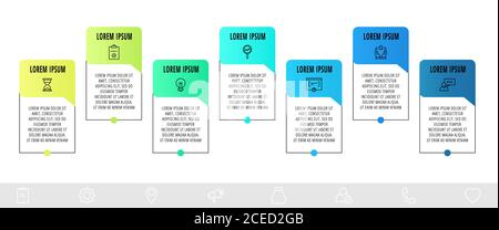 Line vector infographic design with 7 dialogs, icons. Template used for diagram, business, web, workflow layout, presentations, info graph, timeline Stock Vector