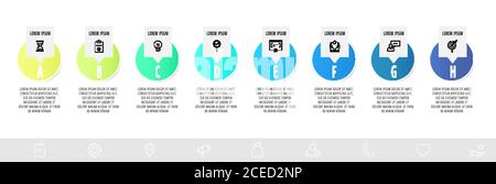 Infographics with 8 circles and labels. Abstract vector template. Can be used for eight diagrams, business, web, banner, flowchart, info graph Stock Vector